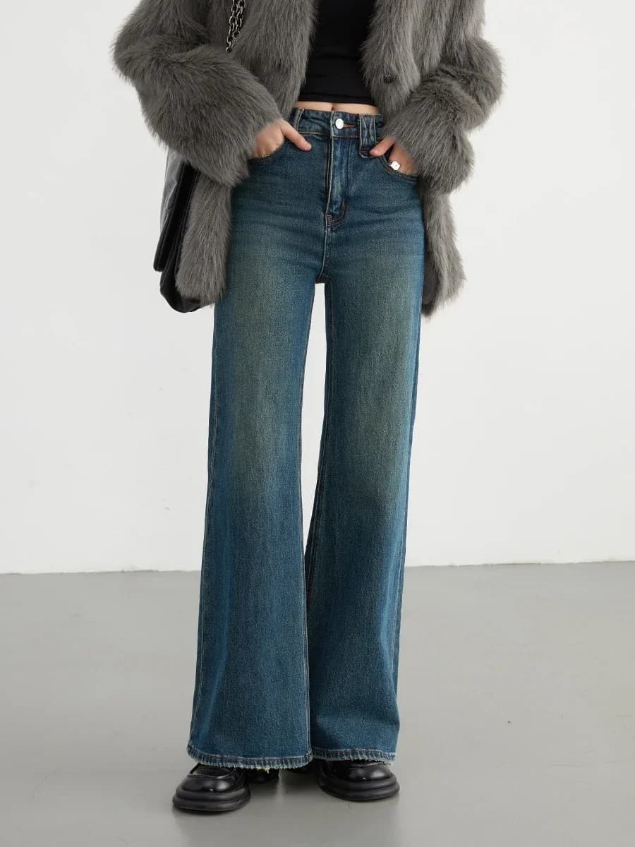 CHIC VEN-Jean évasé taille haute pour femme, pantalon en denim, pantalon en fer à cheval, micro élas