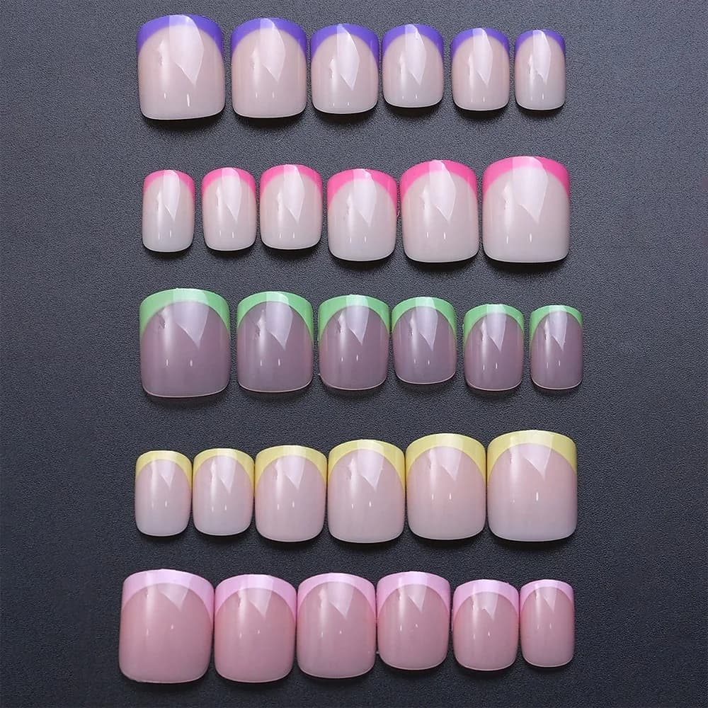 1 boîte couleur bonbon français court carré faux ongles rose/vert/violet couverture complète Macaron