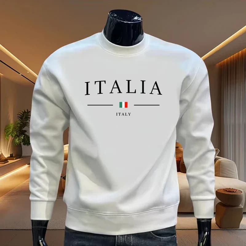 Sweat-shirt Homme Confortable et Chaud pour la Maison et l'Extérieur, Style Italien, T-shirt à Manch