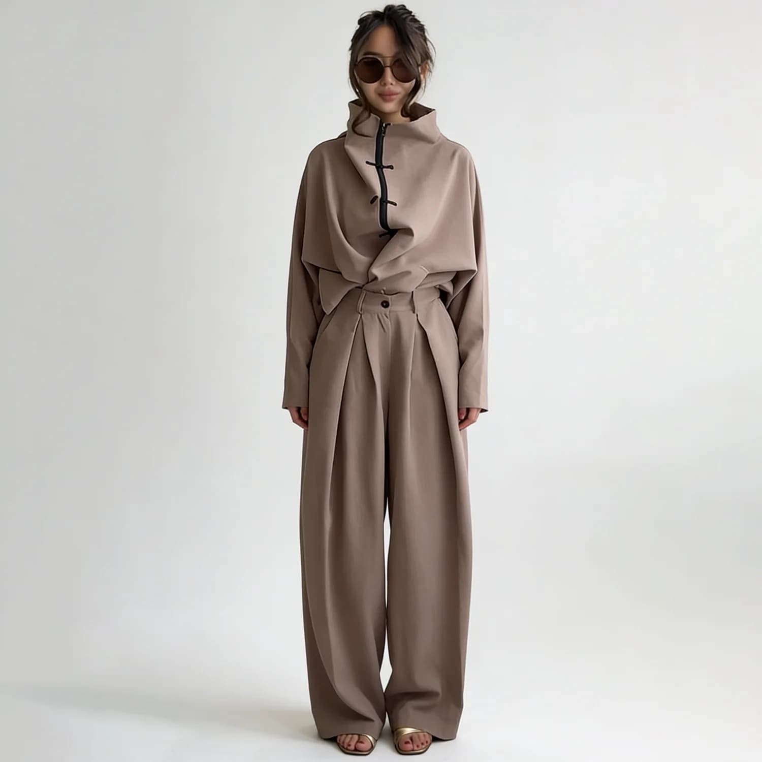 LIMO 2026 Femme : Ensemble deux pièces élégant à nœud chinois – Haut zippé à col montant et pantalon