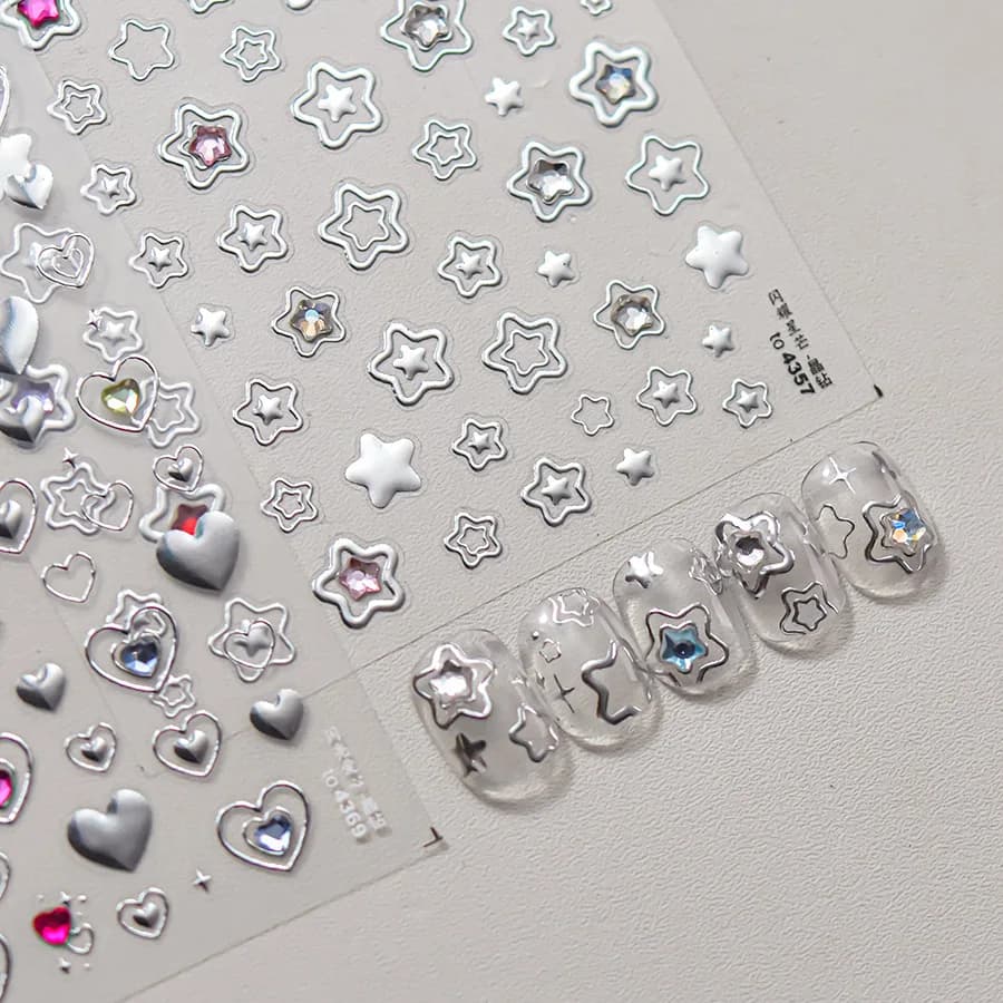1 pièce 5D couleur cristal étoile ongles autocollants haute qualité amour brillant argent creux frot