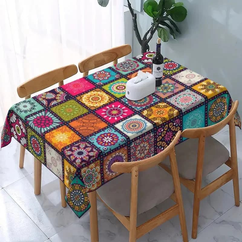 Nappe rectangulaire en polyester Boho, Mandala, Cycle bohème, nappe colorée, Festival, fête de vacan