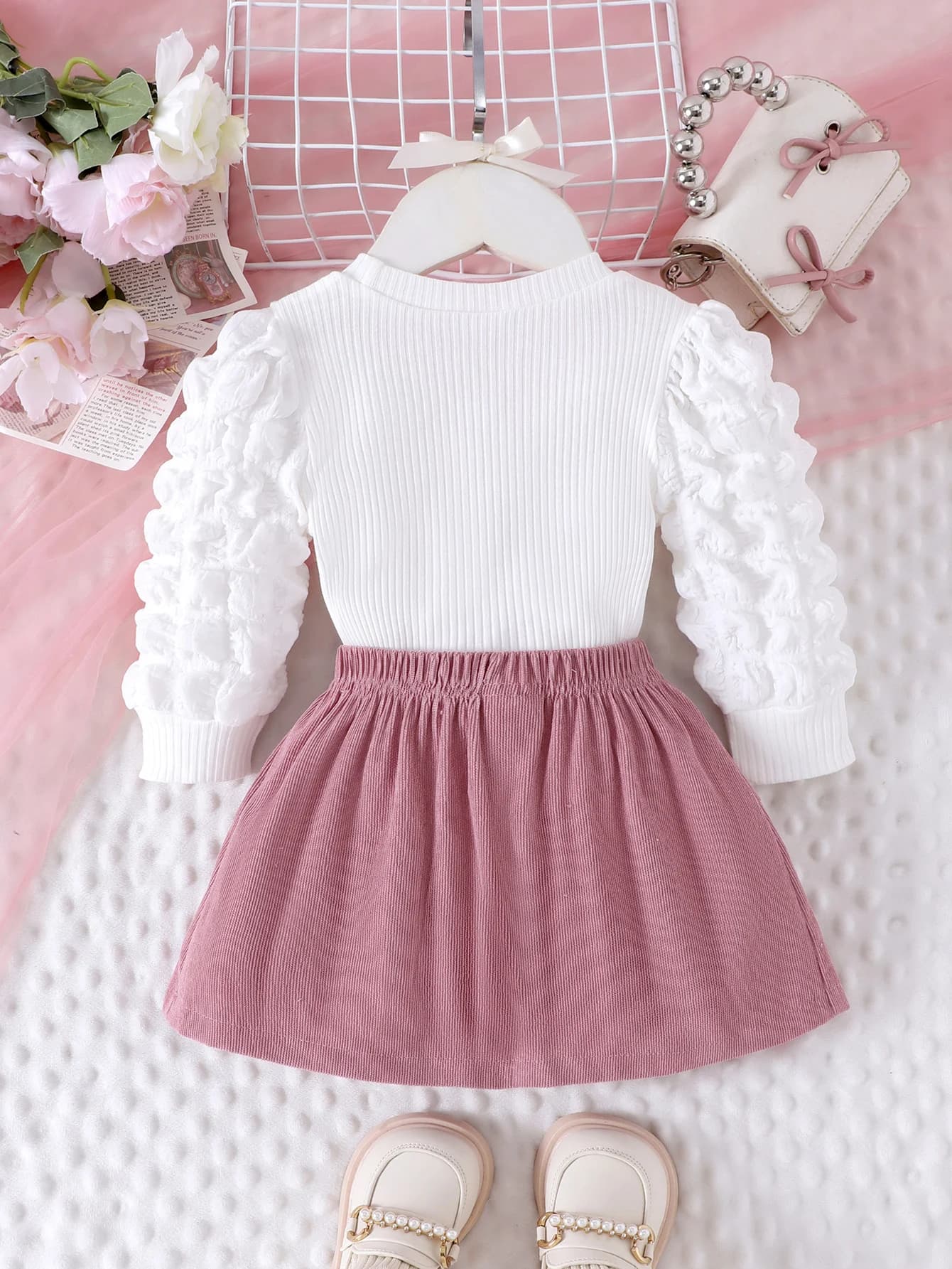 Ensemble 2 pièces d'hiver pour filles de 0 à 3 ans, manches à bulles confortables, douces et mignonn