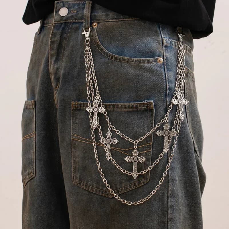Chaîne de pantalon en métal Punk, chaîne de taille Hip Hop, pendentif croix, chaîne de jean pour hom
