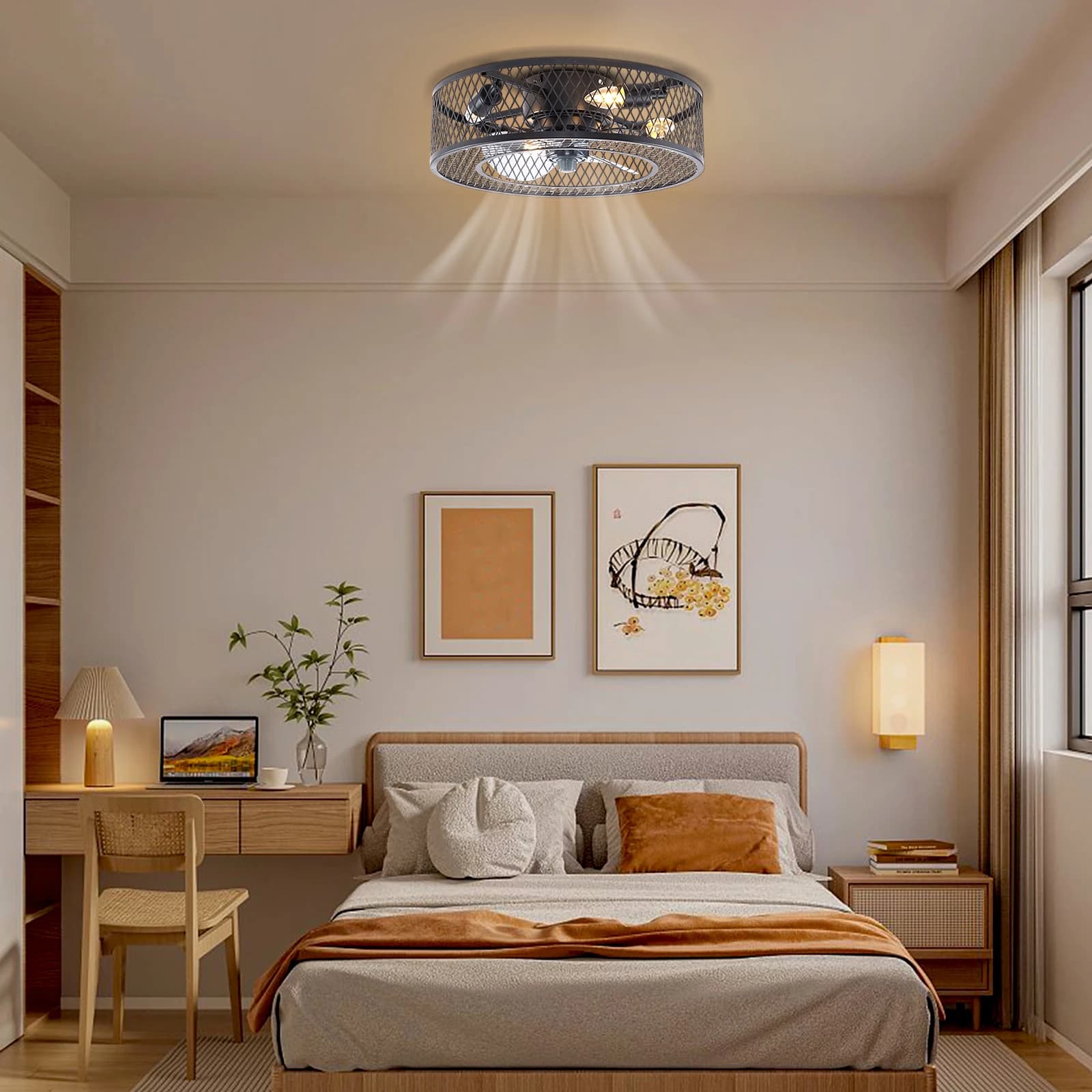 Lampe suspendue en forme d'éventail de 18 pouces, noire, sans source de lumière, E27 * 4, pour salon