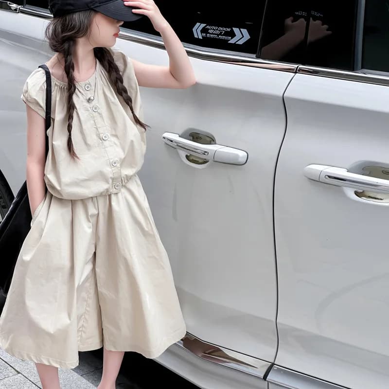 Ensemble tendance été 2026 pour filles, style coréen, jupe-pantalon large décontractée pour adolesce