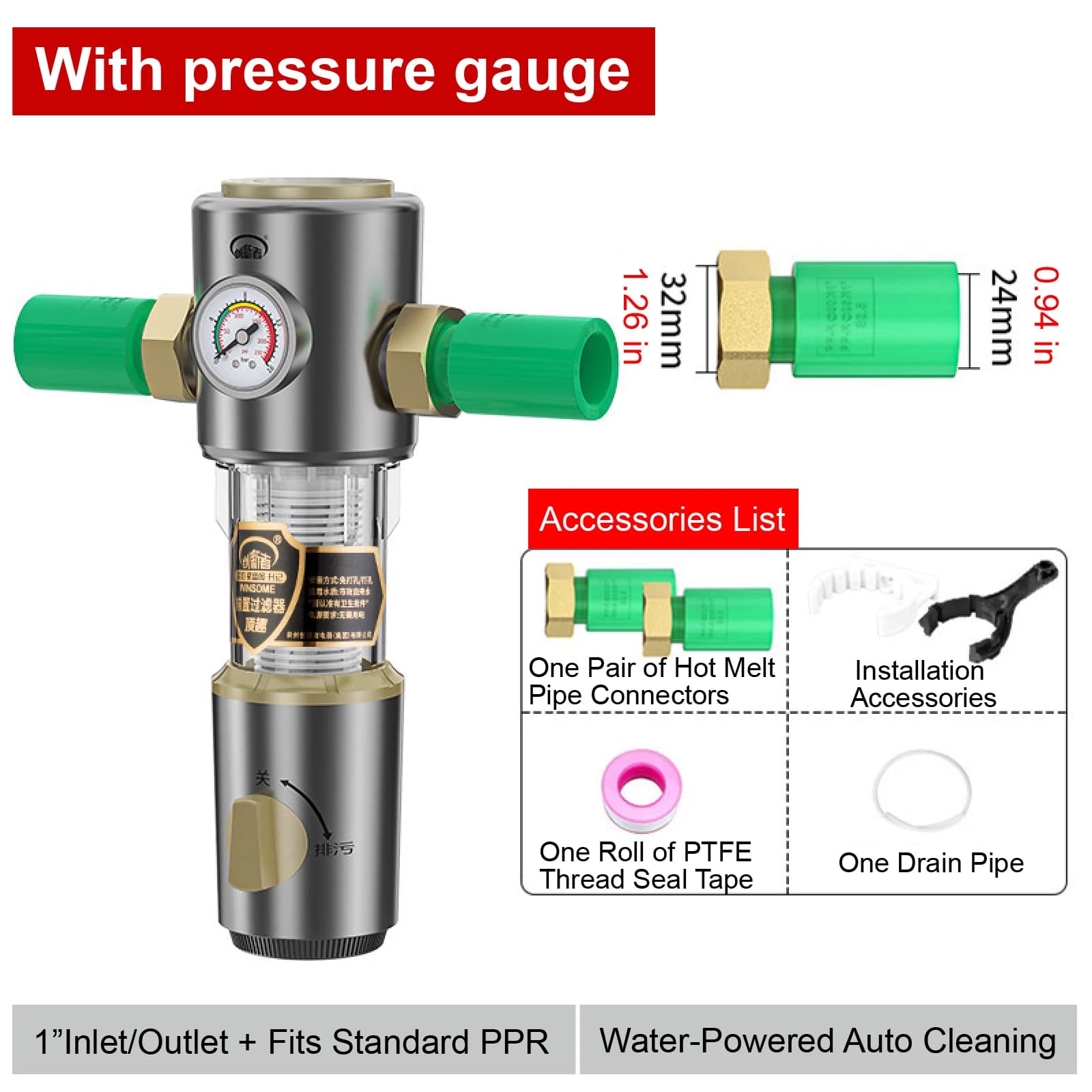 Préfiltre Eau Maison 40 Microns Auto Nettoyant avec Rétrolavage Filtre d’Entrée d’Eau pour Maison Vi