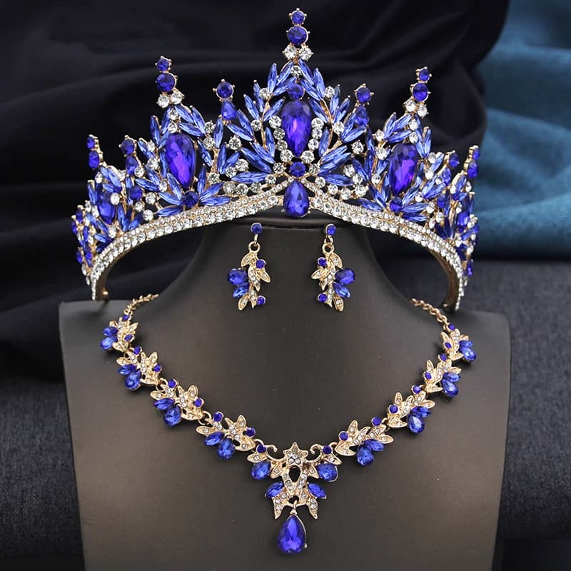 Diadèmes et couronnes avec collier et boucles d'oreilles pour femmes et filles, ensembles de bijoux 
