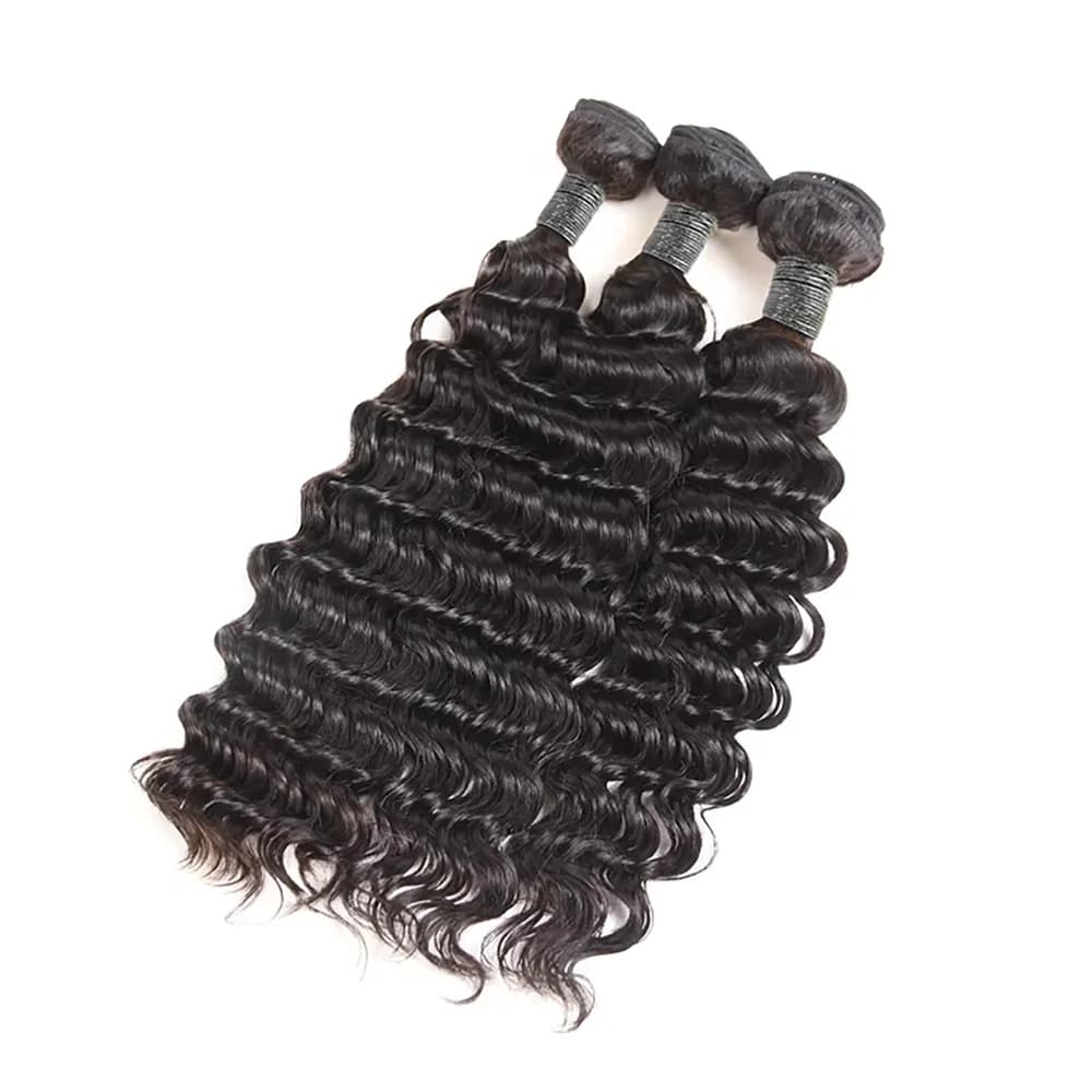 Tissage en lot brésilien naturel Remy Deep Wave, 40 pouces, noir naturel, non traité, Extensions de 