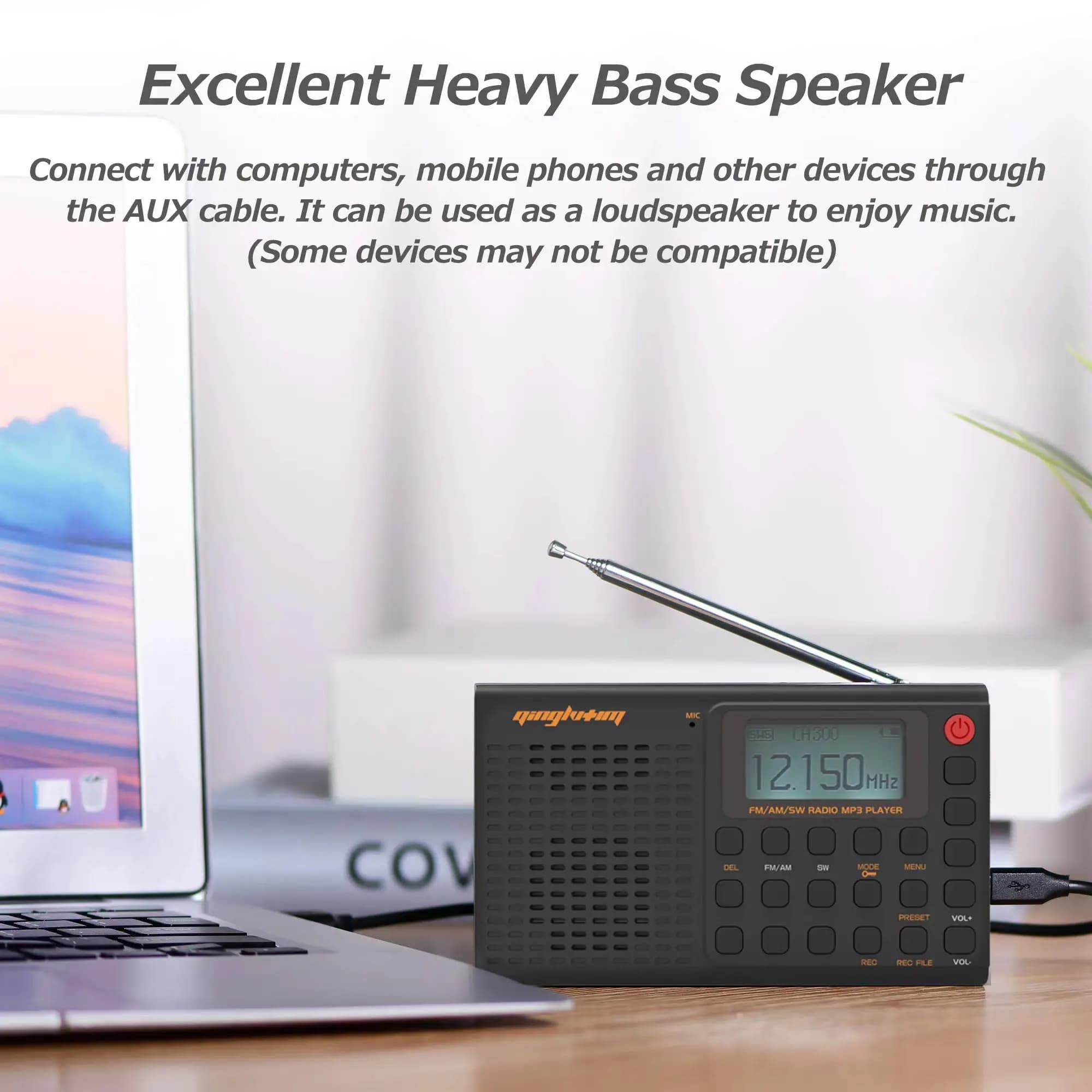 Enregistreur radio Bluetooth portable pleine bande, AM, FM, SW, radio numérique aste, prise en charg