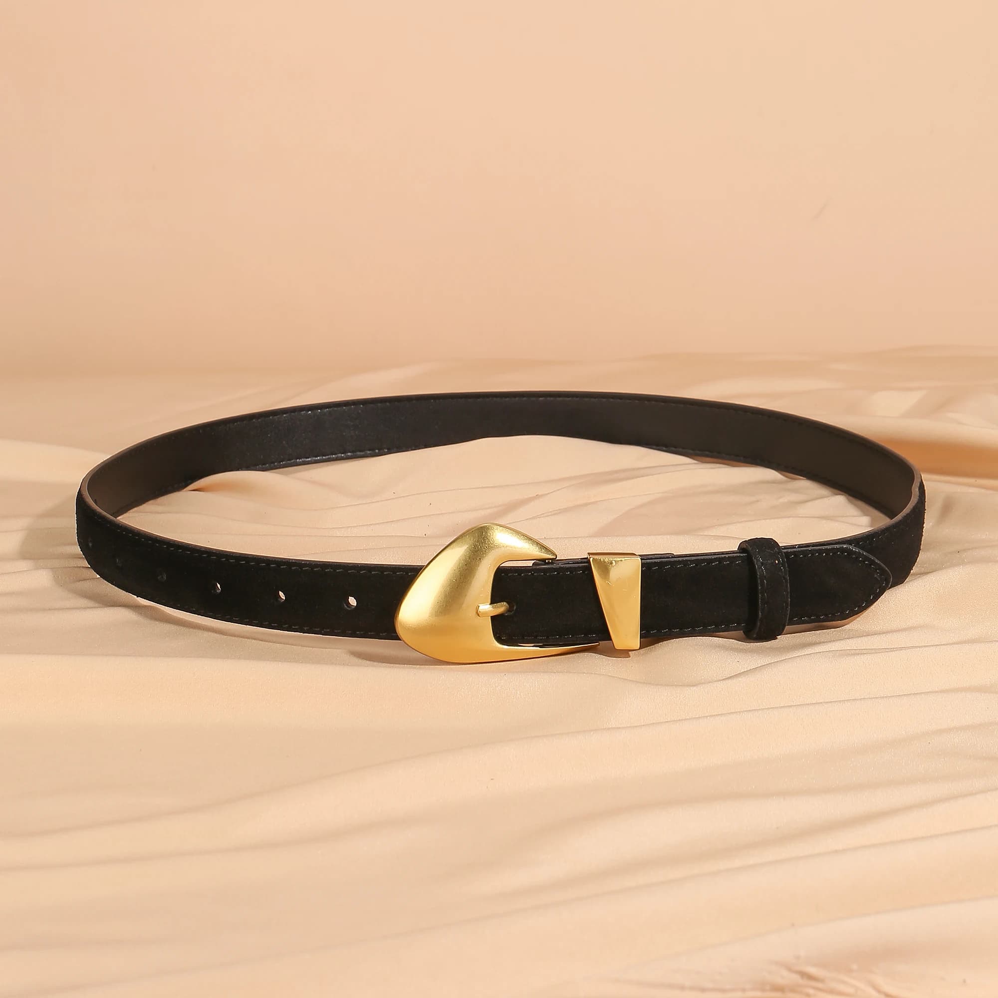 Ceinture de luxe en cuir de vache et daim pour femmes, Style Vintage avec boucle dorée, ceinture de 