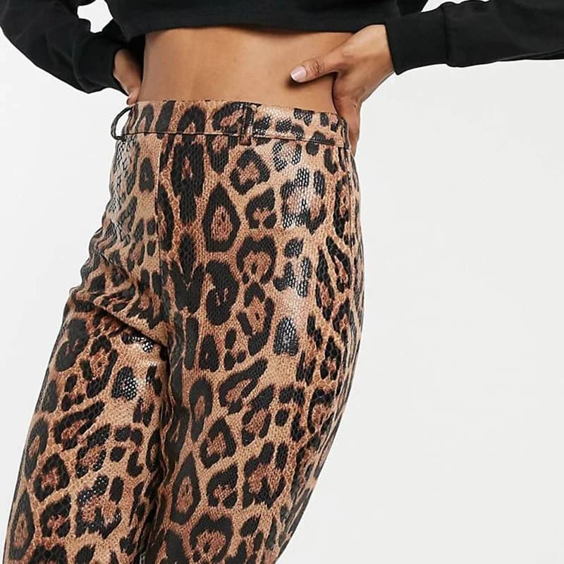Leggings en similicuir PU imprimé léopard pour femmes, collants extensibles vintage, taille haute, s