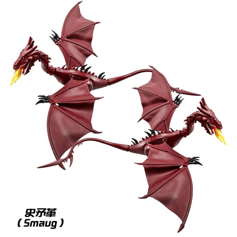 Série médiévale magique Dragon volant rouge Smaug flamme Dragon blocs de construction avec ailes sou