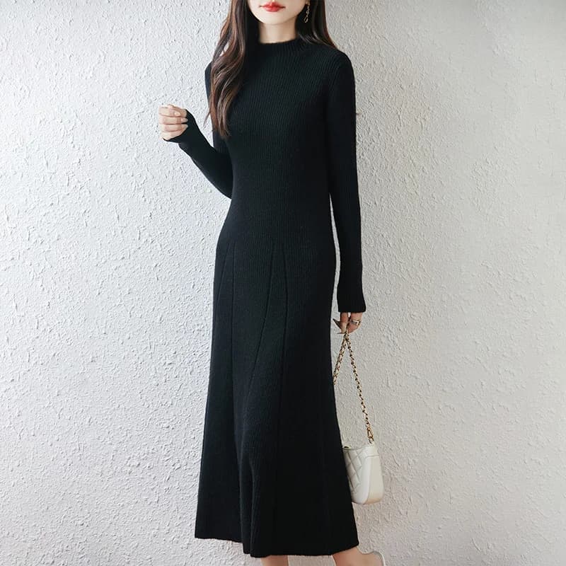 Nouvelle robe à col rond pour femmes avec pull 100% laine mérinos automne et hiver pull Long tricoté