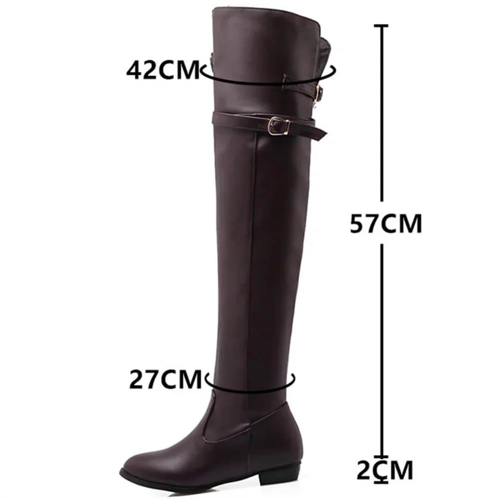 Bottes longues à bout rond pour femmes, bottes au-dessus du genou, ceinture en cuir, chaussures sexy