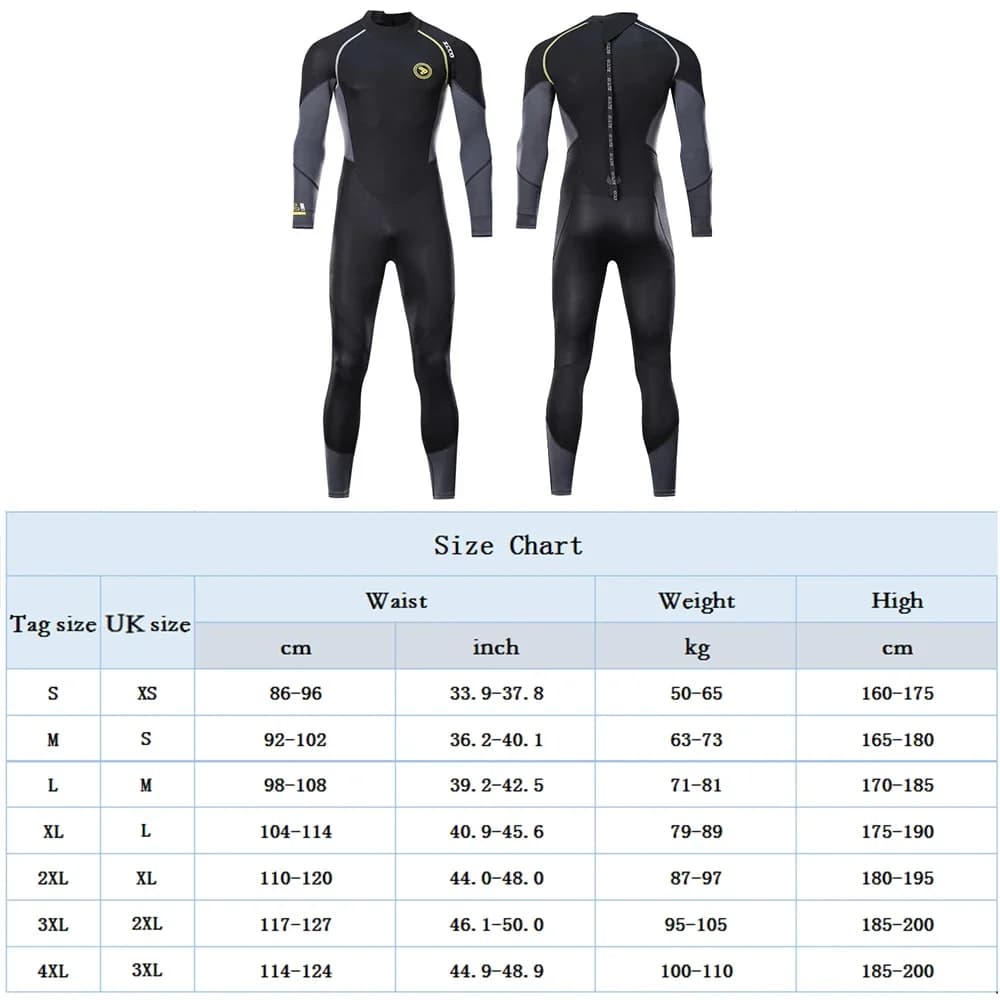 Combinaison de plongée en néoprène pour hommes, 1.5mm, une pièce complète pour adultes, fermeture éc