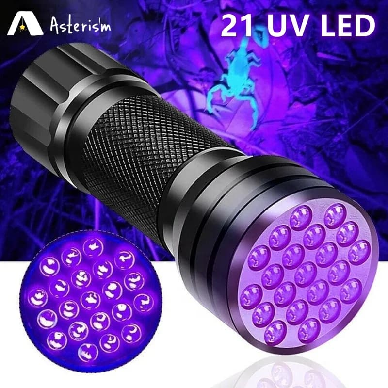 21 LED UV lampe de poche ultraviolette lumière noire 395NM Mini torche lampe Flash pour les taches d