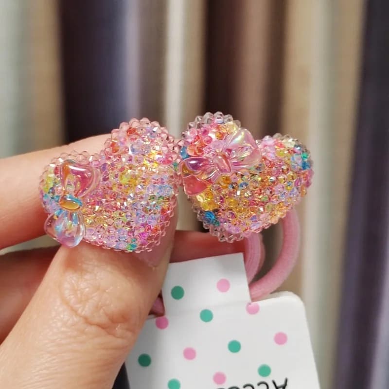 2 pièces belle bande dessinée coloré paillettes cerise filles bandes de cheveux élastiques princesse