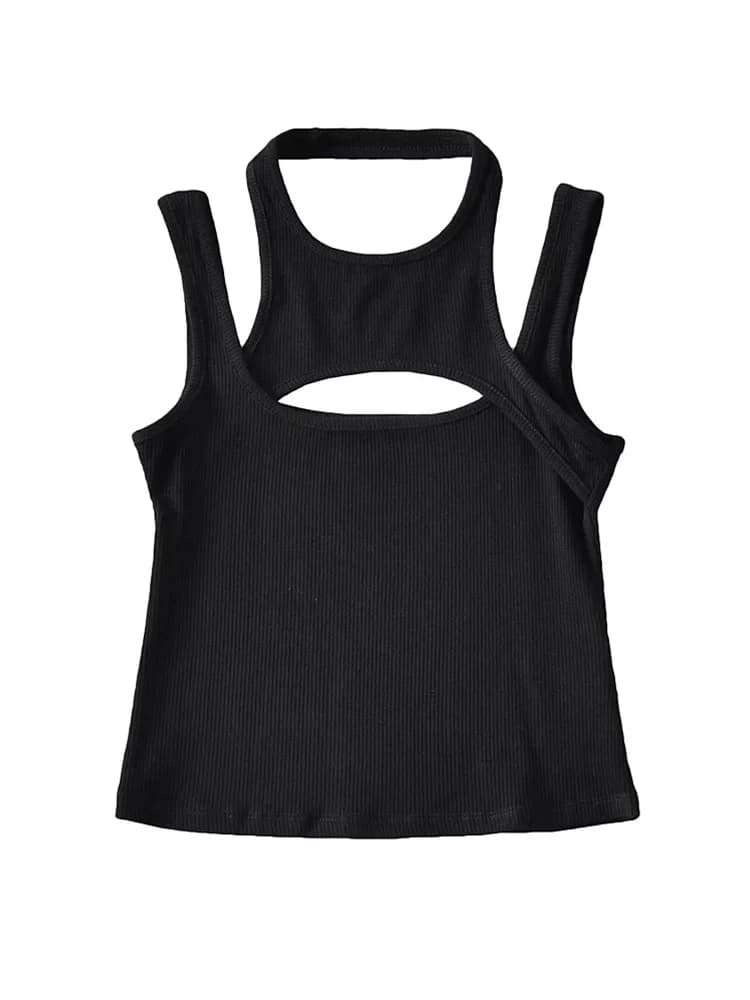 Asolls-Crop Top Y2K E-girl Hollow Out Corset Top, Fibro Neck, Mini GlaSemi, Casual, Sportive Summer