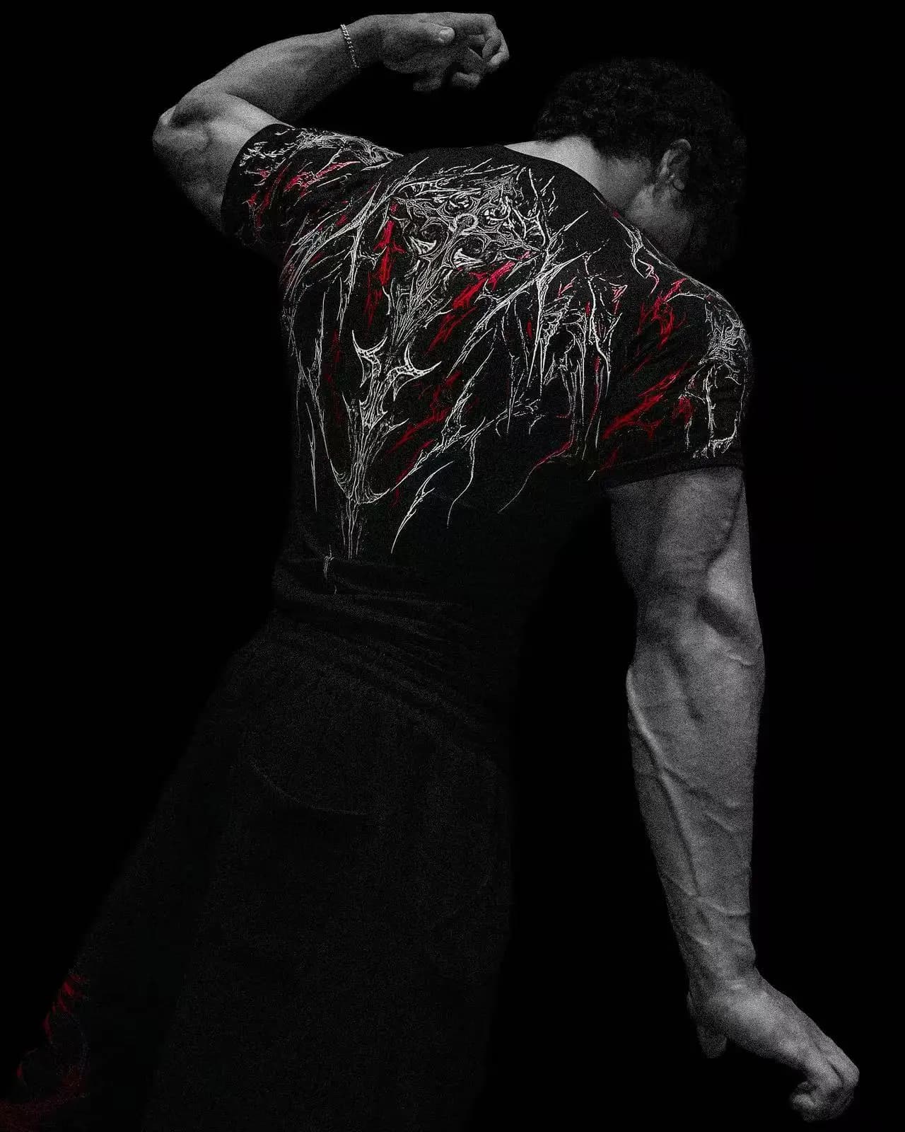 T-shirt de sport de compression pour homme, imprimé gothique éclair, haut de fitness pour la gym, sé
