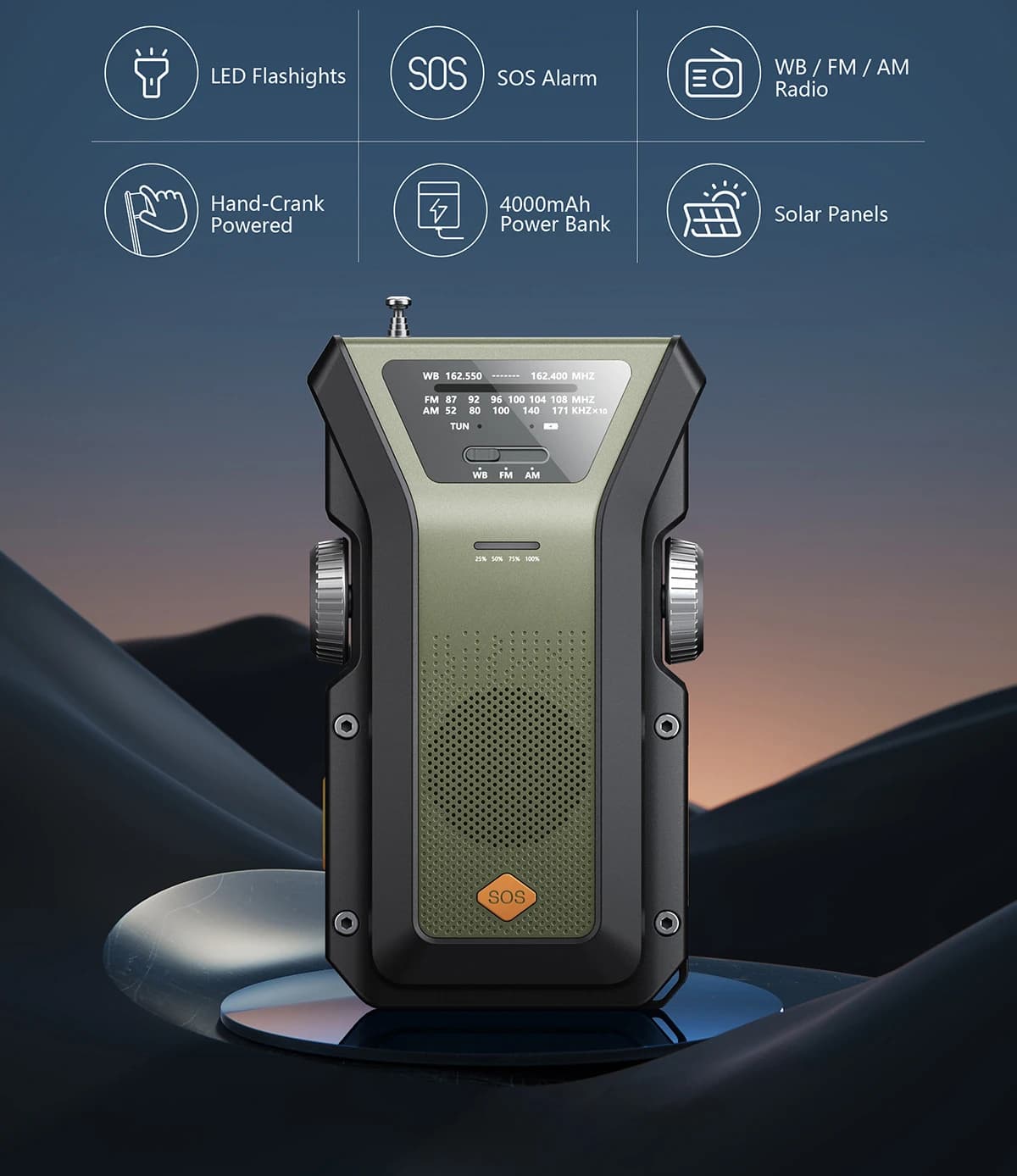 Radio météo d'urgence, radios portables à manivelle, NOAA AM/FM, alimentation solaire, alarme SOS, b