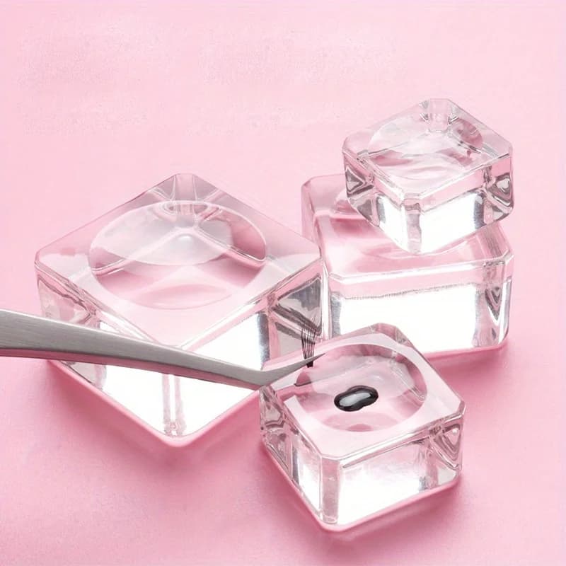 Joint carré en verre de cristal, support de faux cils, tampon de colle, 4 tailles, porte-colle, pale