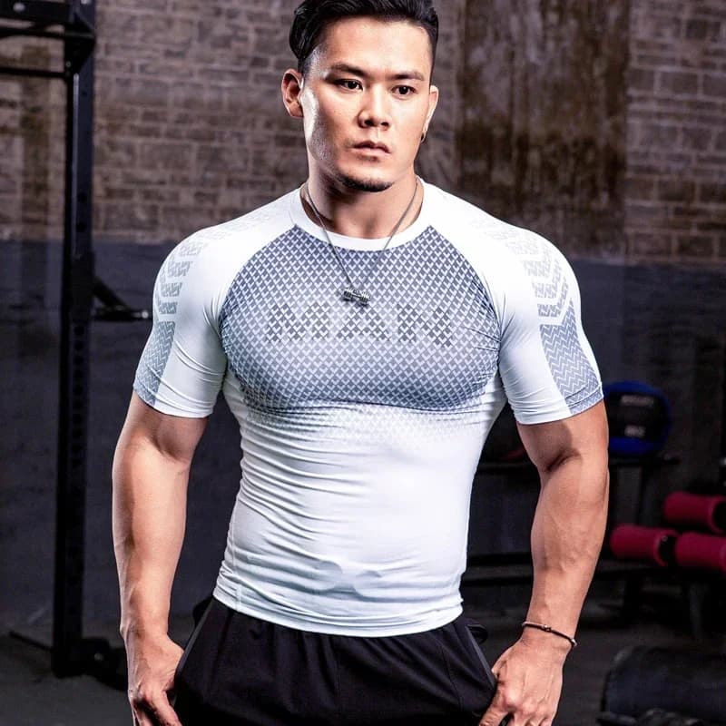 T-shirt de Sport de musculation serré pour hommes, chemise de course à séchage rapide, haut de Compr