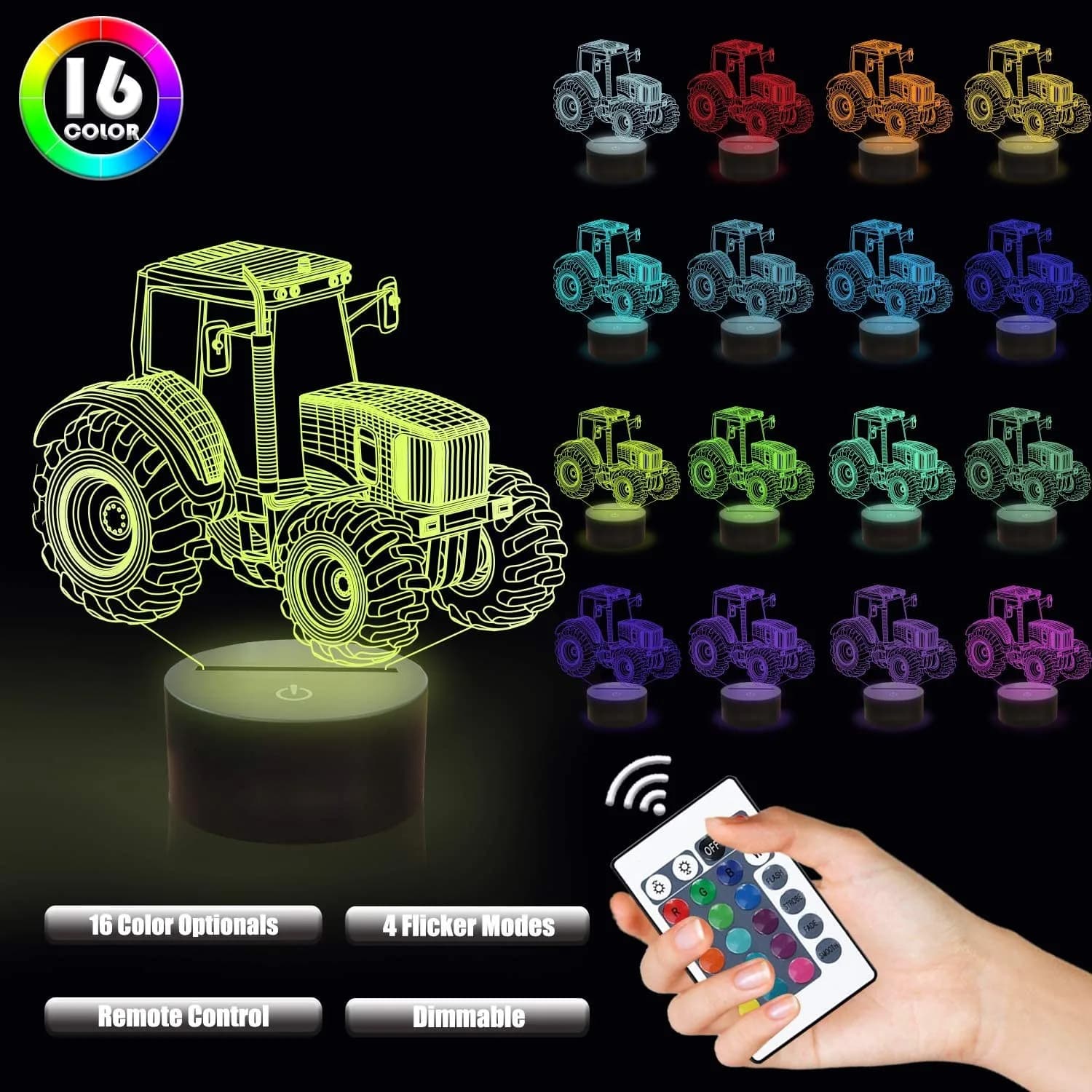 Voiture, camion, tracteur, pelle 3D veilleuse LED tactile Illusion lampe de Table bébé chambre décor