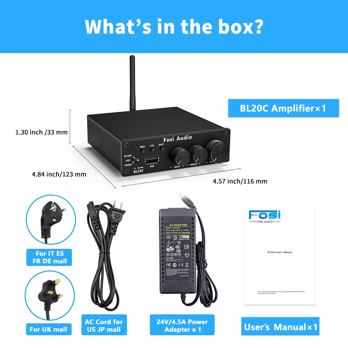 Fosi Audio-Amplificateur de puissance d'antenne Bluetooth, HiFi 160, Mini ampli de classe D, lecteur
