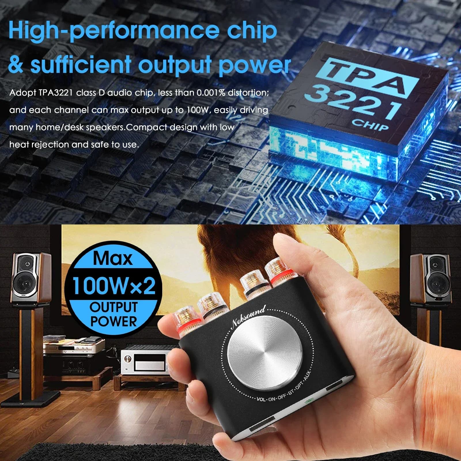 Nobsound Q10 Mini amplificateur numérique AUX/optique Bluetooth 5.0 récepteur HiFi classe D amplific