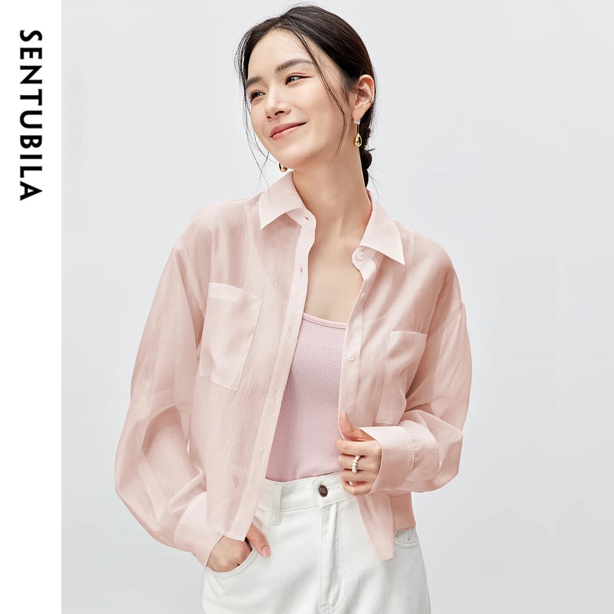 Chemisier femme SENTUBILA en Lyocell, collection Printemps-Été 2026, col à revers, manches longues, 