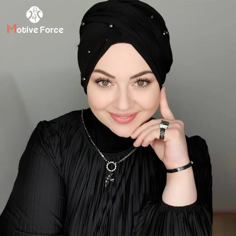 Mode musulmane perle noir Modal Hijab sous-capuchon Abaya Hijabs pour femme Abayas Jersey foulard ro