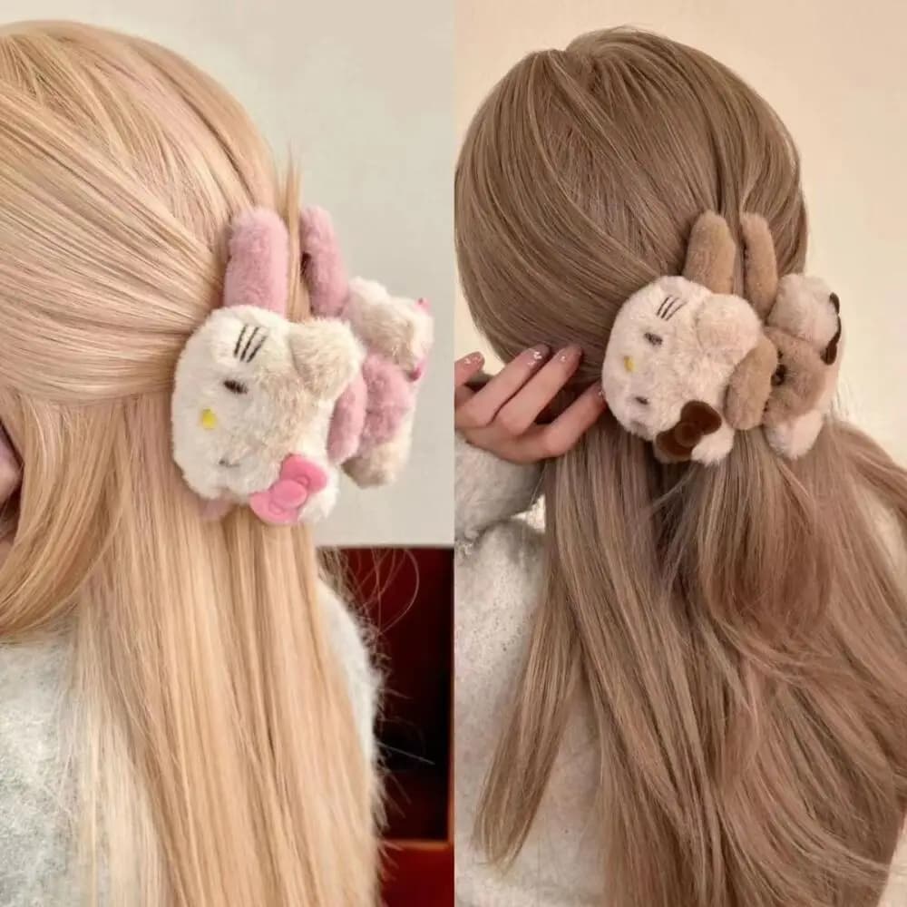 Ctue Anime marron Kitty peluche griffe de cheveux requin pince Barrettes crabe pinces à cheveux pour