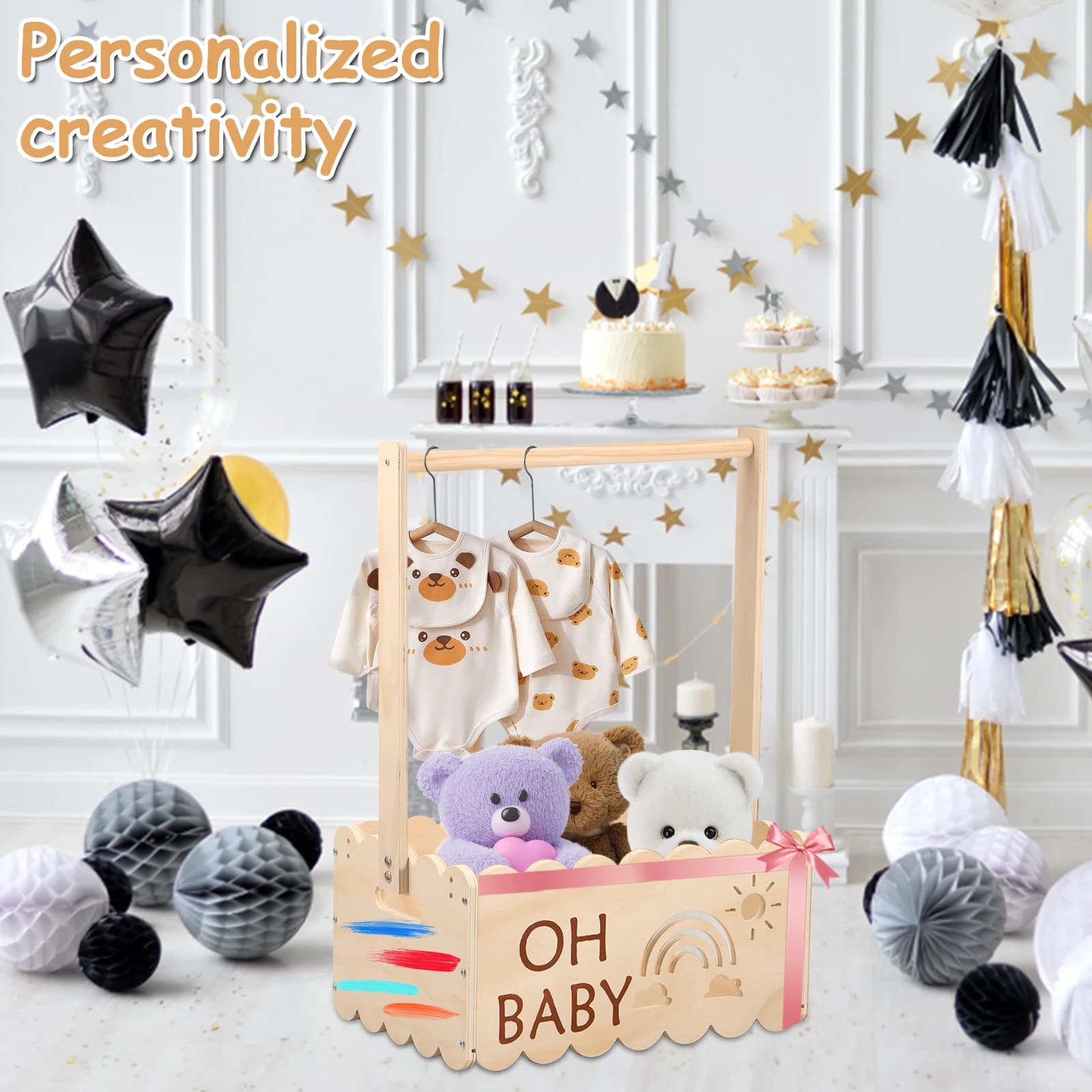 Caisse de douche en bois pour bébé, placard, panier de douche pour bébé avec poignée, panier cadeau 