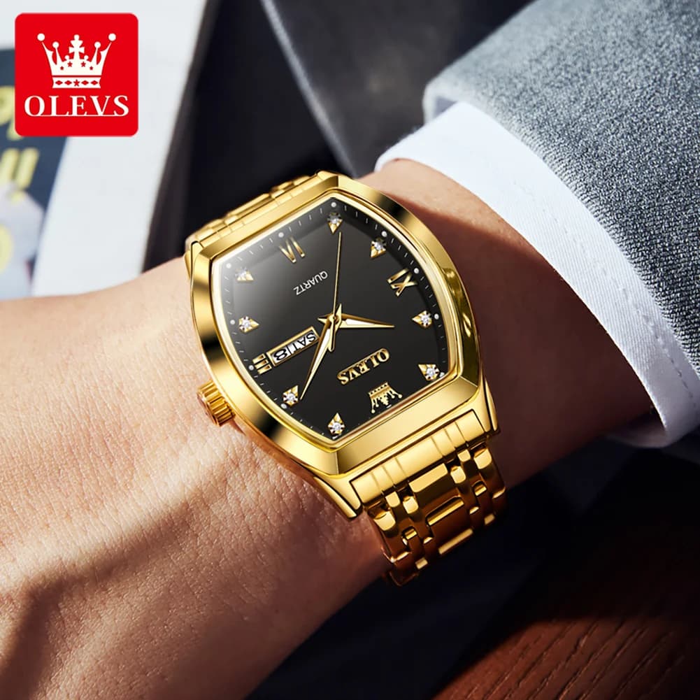 OLEVS hommes montres de luxe Tonneau Original haut marque montre à Quartz pour hommes étanche lumine