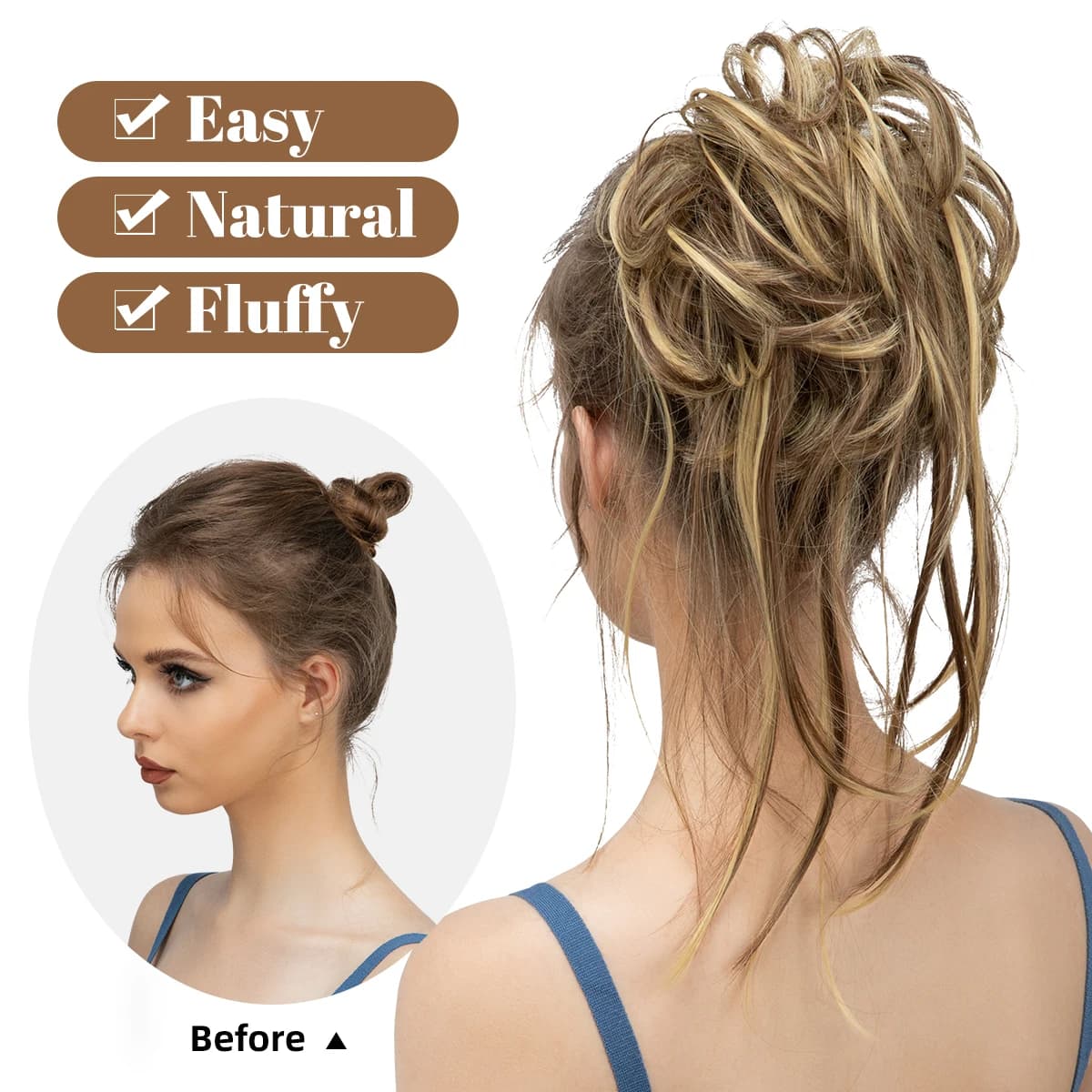 Postiches synthétiques élastiques en désordre, chouchou bouclé, noir, blond, marron, Chignon, beigne