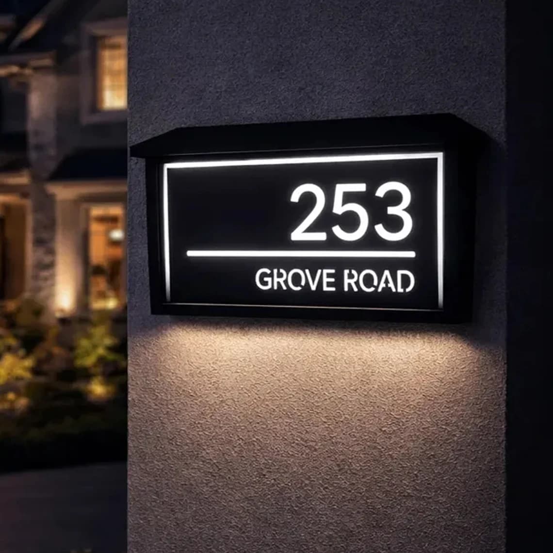 Plaque de numéro de maison personnalisée à LED solaire rétroéclairée, panneau d'adresse résidentiel 