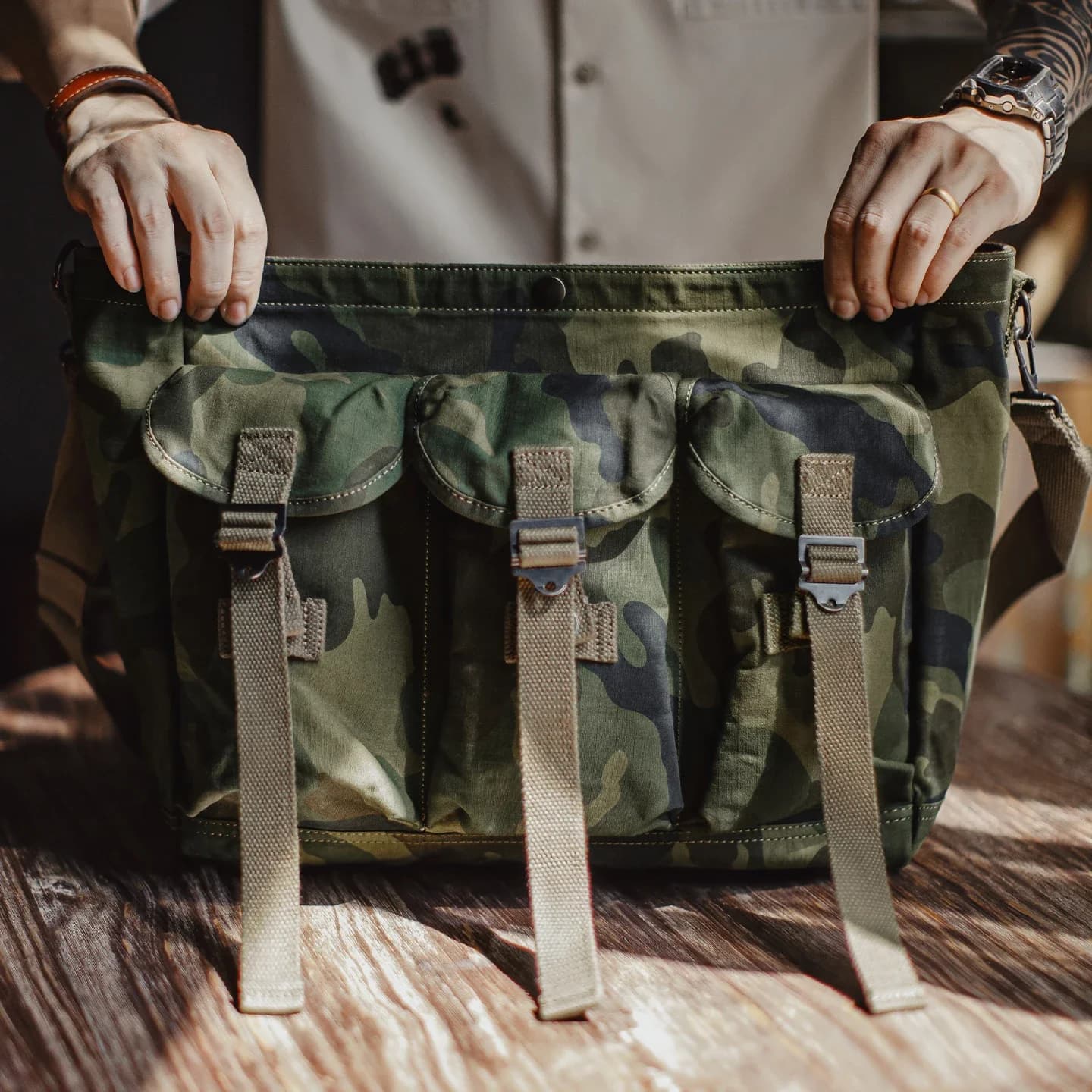 Maden – sac à bandoulière tactique Vintage pour hommes, sacoche en coton de Camouflage, grande capac