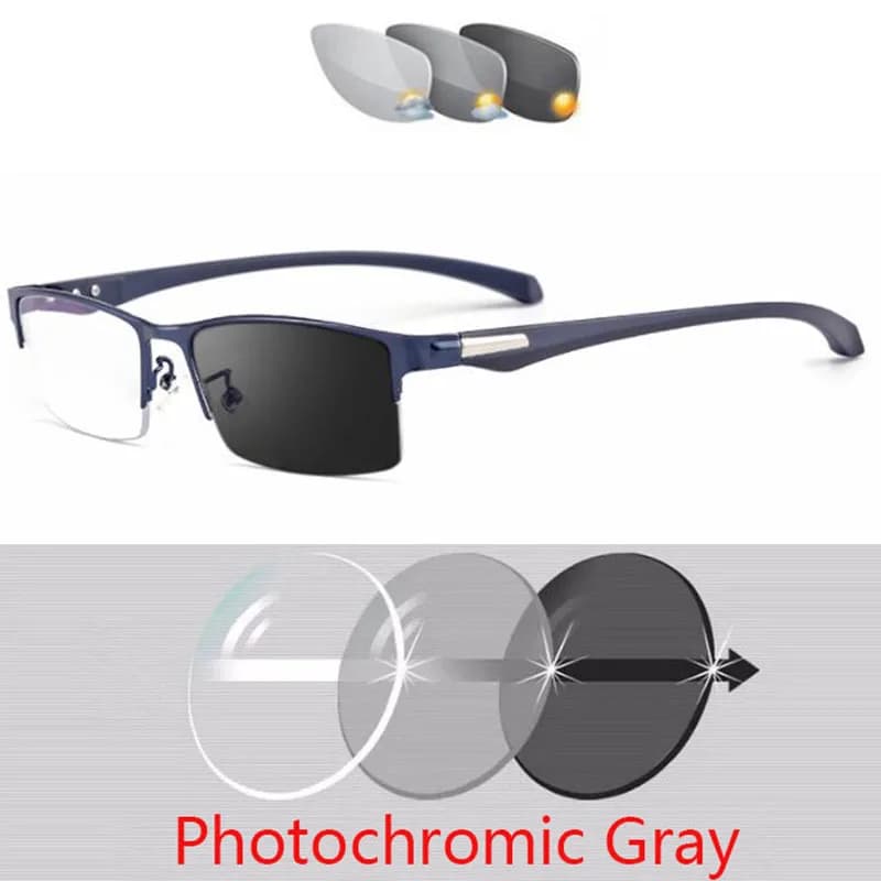Lunettes de myopie photochromiques à demi-monture en métal pour hommes et femmes, lunettes caméléon 