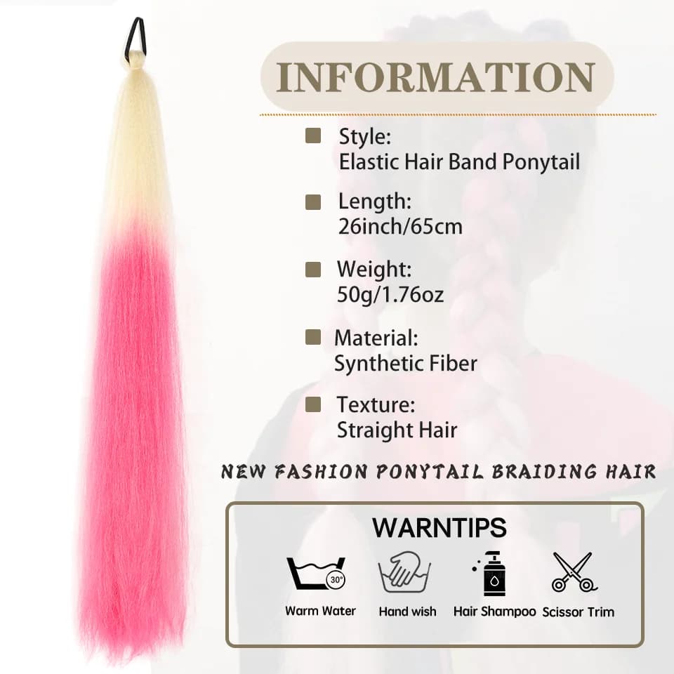 LUPU Extension de queue de cheval synthétique avec bandeau élastique pour cheveux 26 "longue queue d