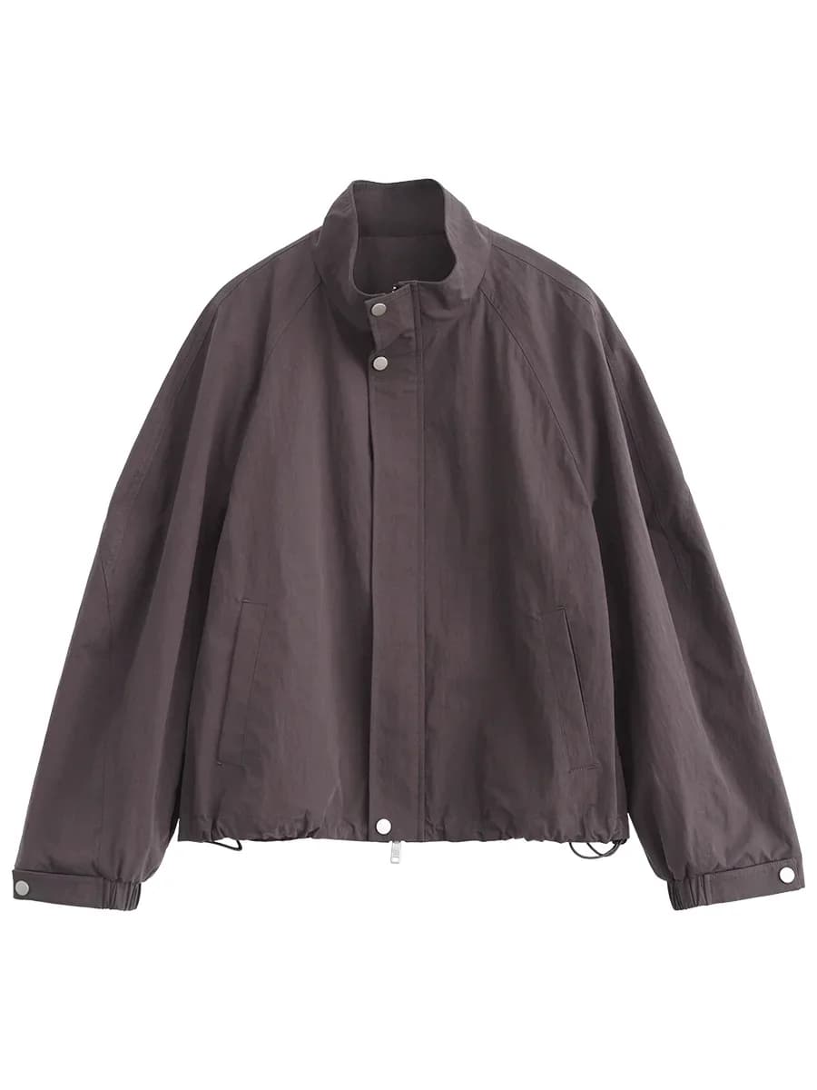 CHIC VEN Blouson court pour femme, style coréen, uni, décontracté, coupe ample, col montant, avec co