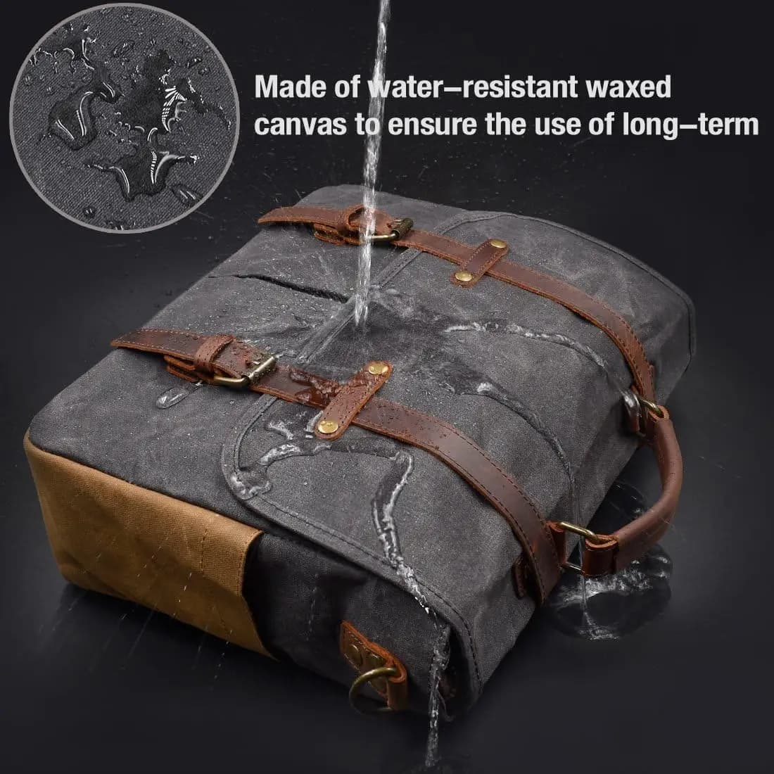 Sac messager de grande capacité pour hommes, sac en toile robuste pour ordinateur portable 15.6 pouc