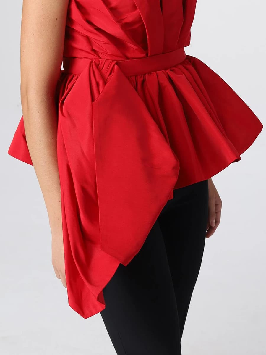 VGH Sexy couleur rouge épissé plis débardeur pour femmes Sweatheart cou sans manches patchwork ferme