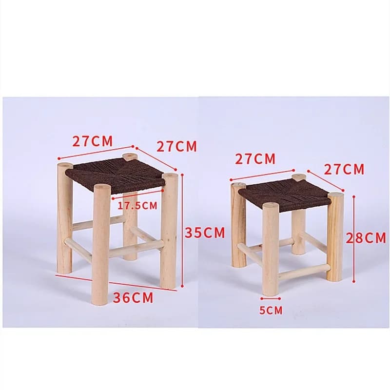 Tabouret à langer en bois tissé, tabouret en pin tissé à la main, en bois massif, antidérapant, pour