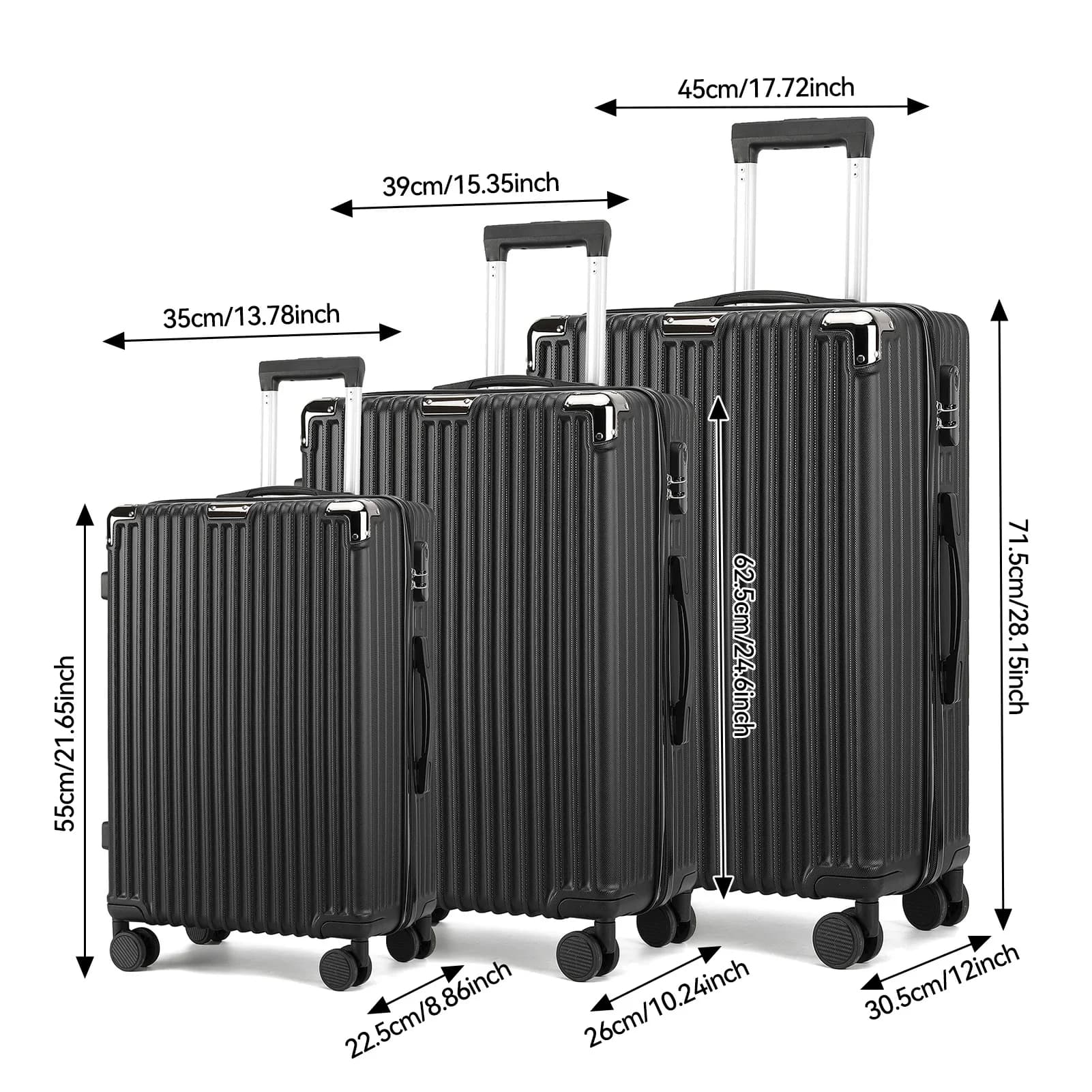 Ensemble de bagages Fangange 3 pièces, roues silencieuses universelles, avec serrure à combinaison, 