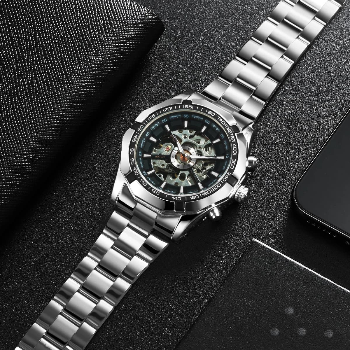 WINNER – montre squelette classique pour hommes, aiguilles lumineuses, mécanique, bracelet en acier 