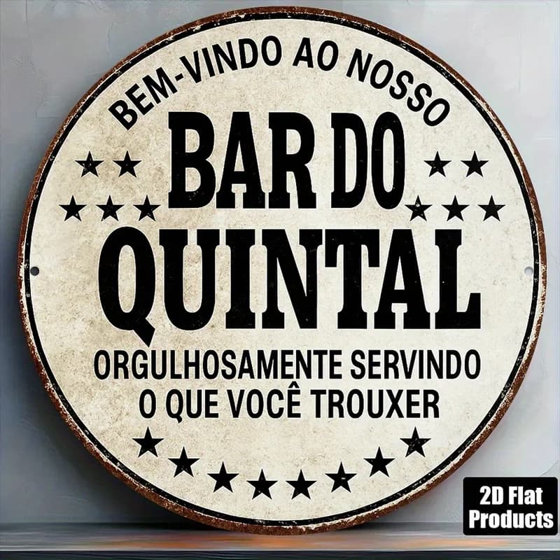 Panneau en étain HD « Bem-Vindo Ao Nosso Bar Do Quintal » Décoration murale portugaise vintage 2D pl