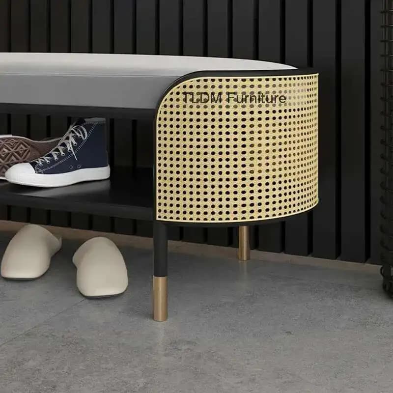Pouf moderne Simple pour Hall d'entrée, Long creux avec coussin, tabourets légers de luxe en métal, 
