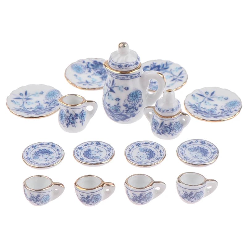 Vaisselle Miniature pour maison de poupée 1:12, 15 pièces, ensemble de tasses à thé en céramique et 