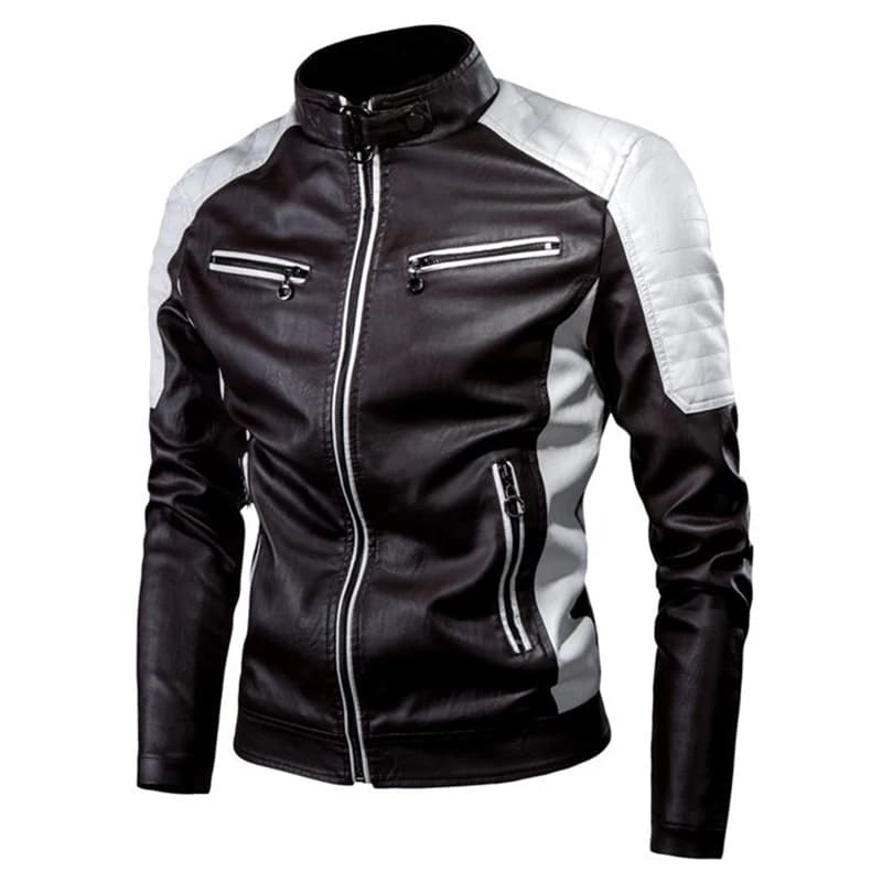 Veste de moto décontractée pour hommes – Noir à la mode, petit col montant, fermeture éclair à manch